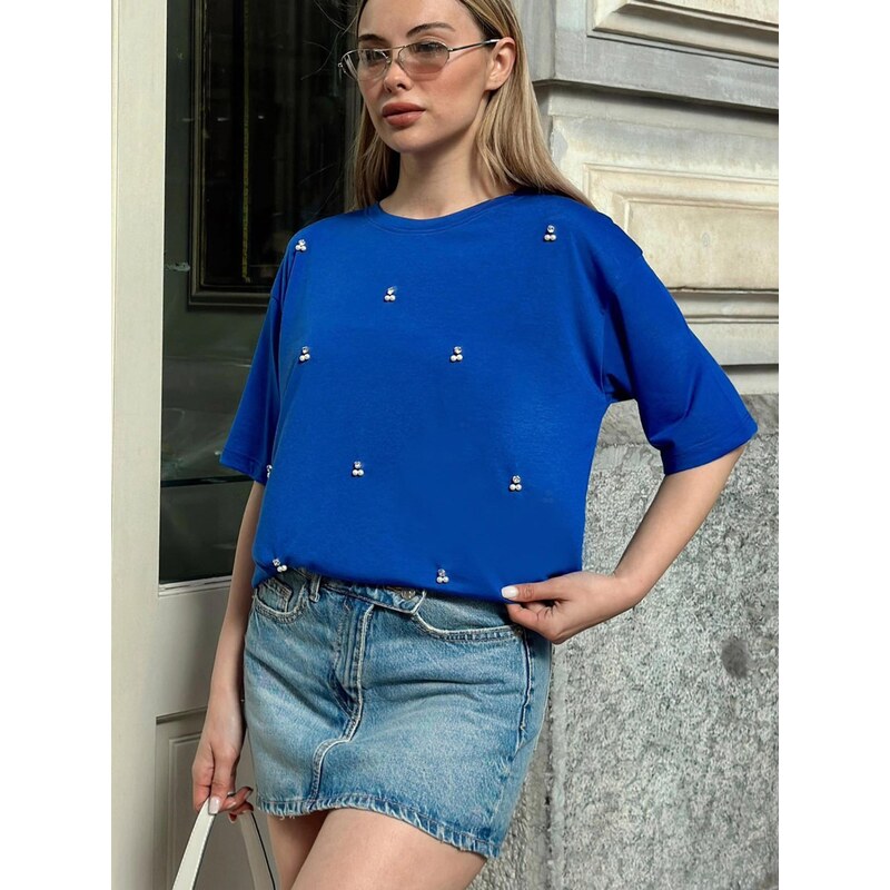 Trend Alaçatı Stili Tričko kobaltová modř 114889532