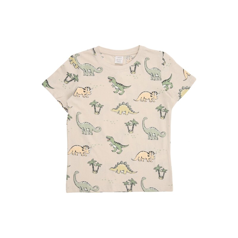 Lindex Tričko Dino světle béžová / zelená / tmavě zelená /