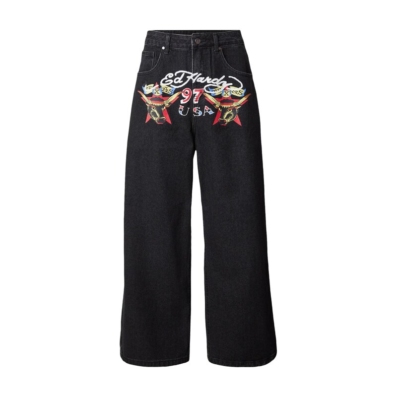 Ed Hardy Džíny světle zelená / červená / černá džínovina / bílá 114890520