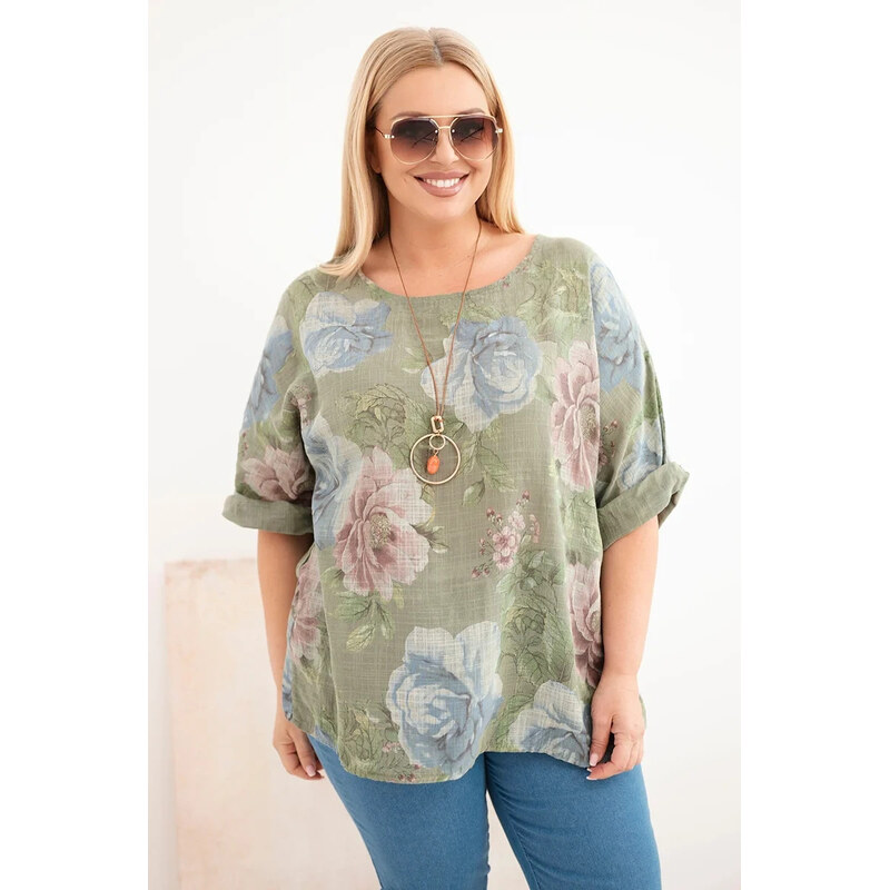 K-Fashion Dámská bavlněná halenka Plus Size s krátkým rukávem a
