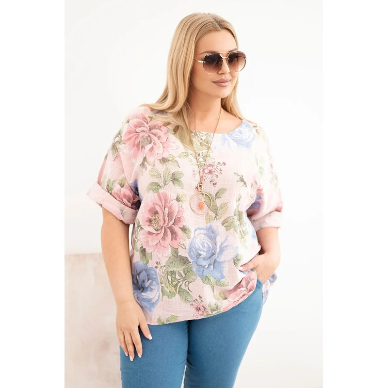 K-Fashion Dámská bavlněná halenka Plus Size s krátkým rukávem a