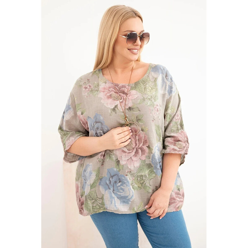 K-Fashion Dámská bavlněná halenka Plus Size s krátkým rukávem a