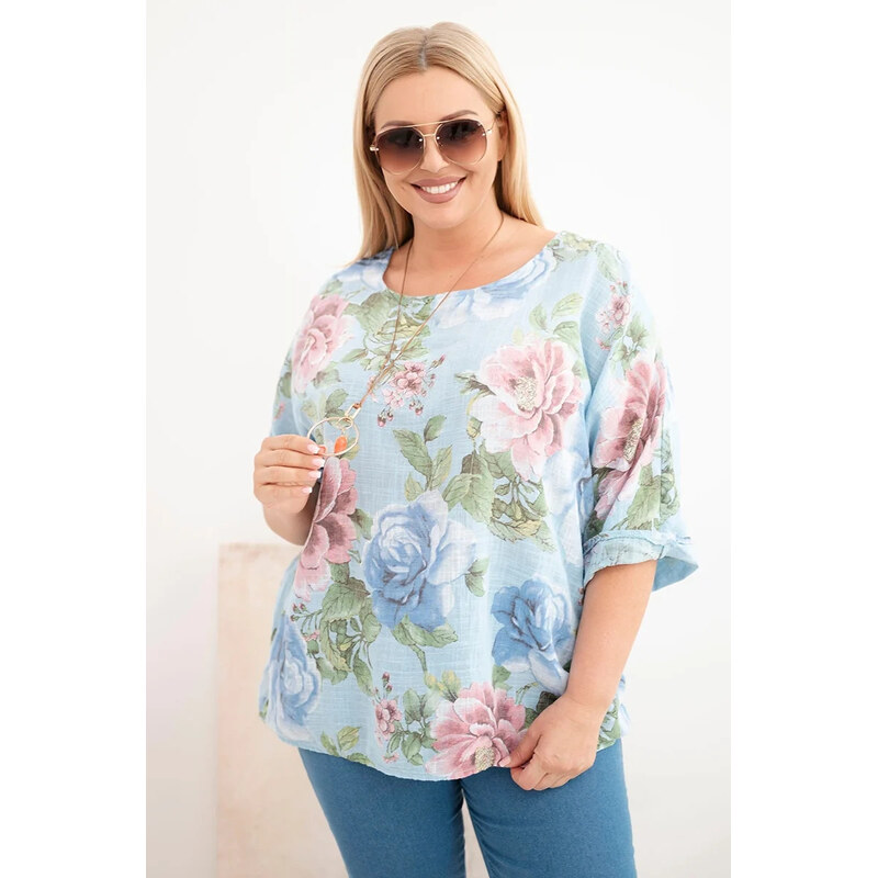 K-Fashion Dámská bavlněná halenka Plus Size s krátkým rukávem a