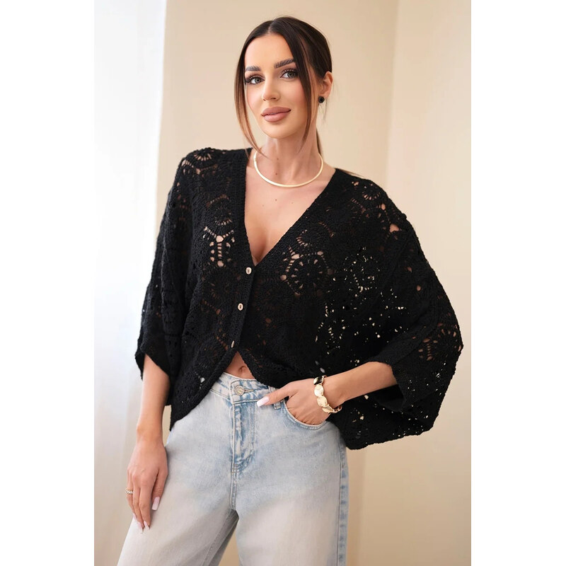 K-Fashion Dámský letní krajkový svetr s knoflíky a dlouhým rukávem 114876034