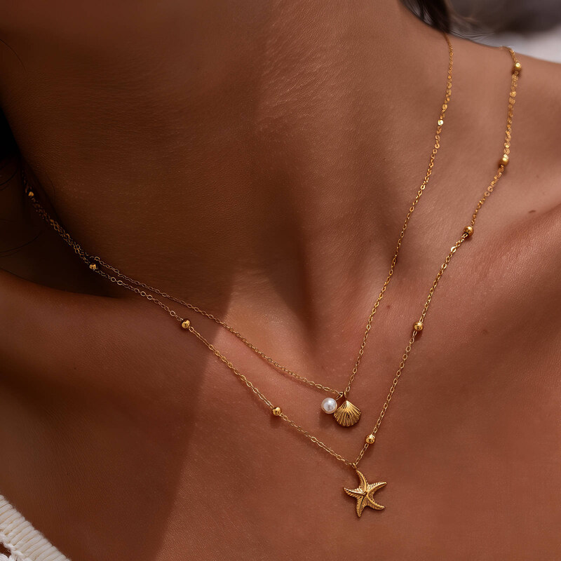SYLVIENE Dvojitý náhrdelník SEA CHARM Gold 114890815