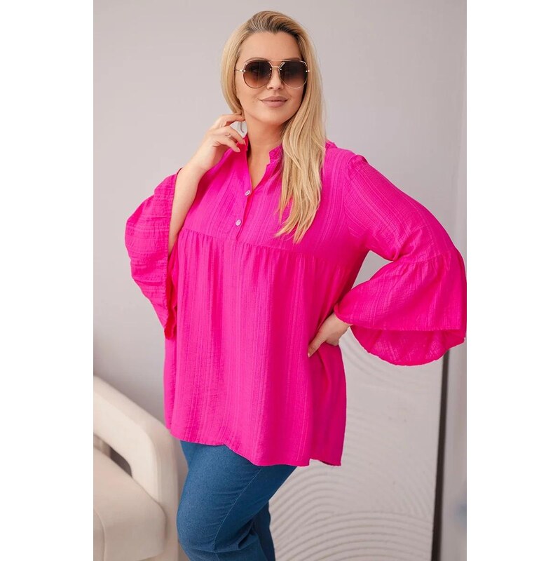 MladaModa Viskózová oversize halenka s volánovým rukávem a