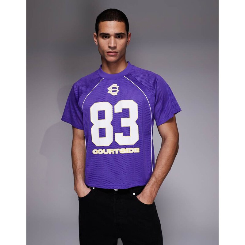 Courtside boxy oversized football jersey in purple