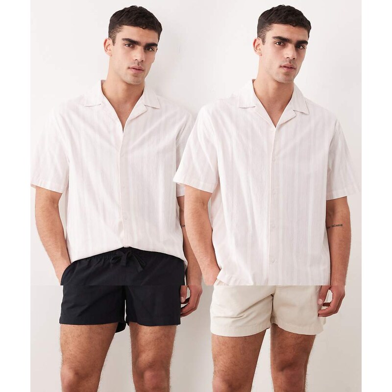 ASOS DESIGN 2 pack slim linen blend shorts in short length in black 115129112