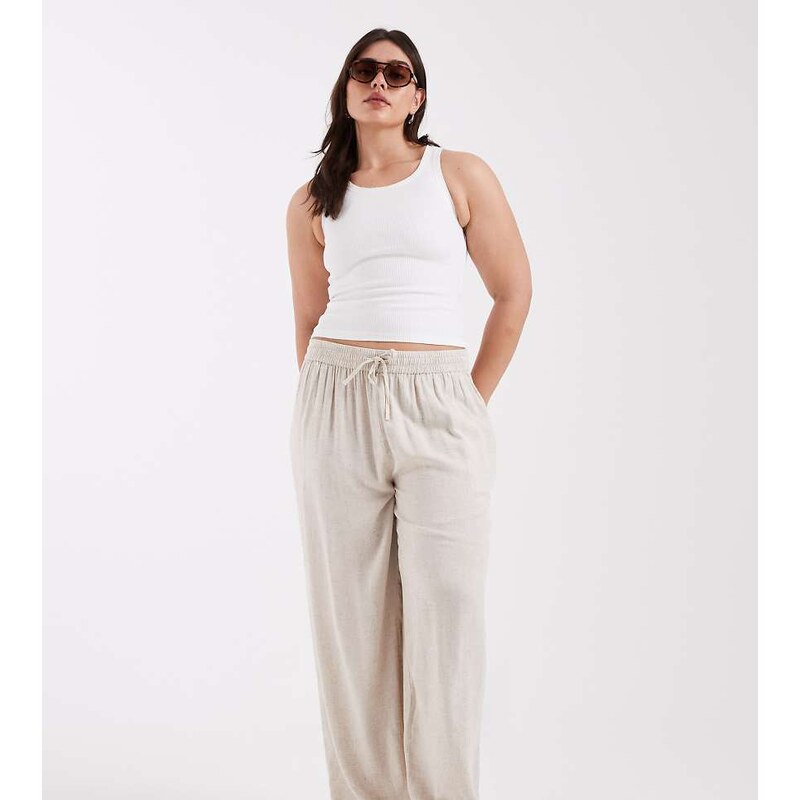 Pieces Plus Pieces Curve wide leg linen touch trousers in birch