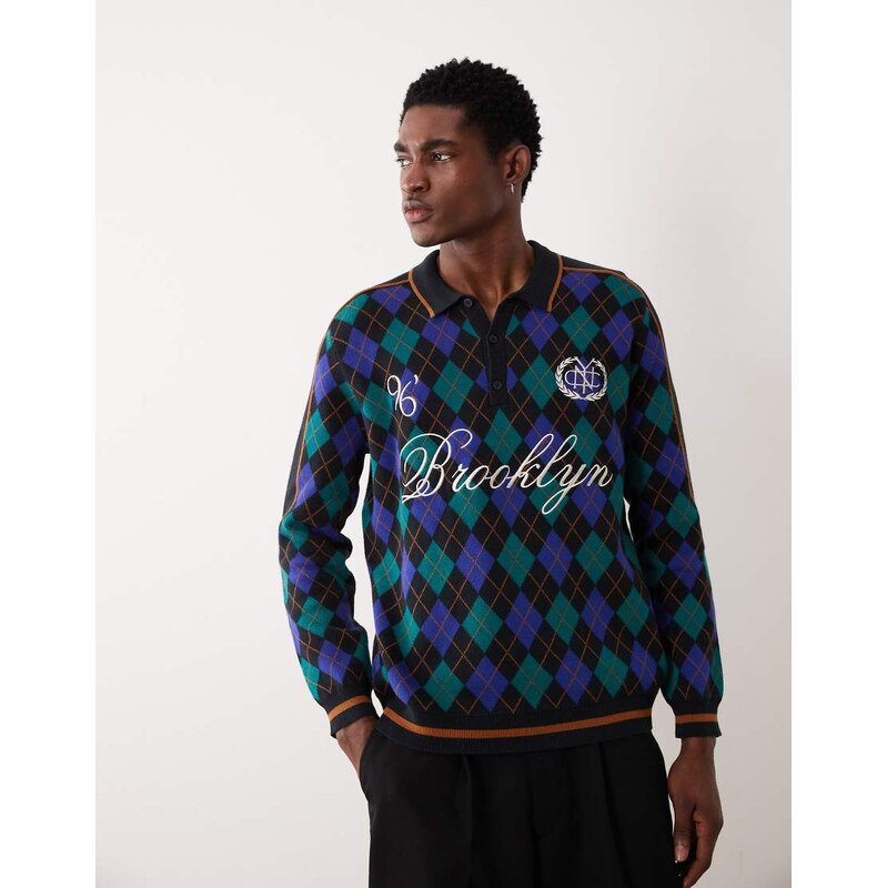 ASOS DESIGN relaxed knitted co-ord argyle print polo with