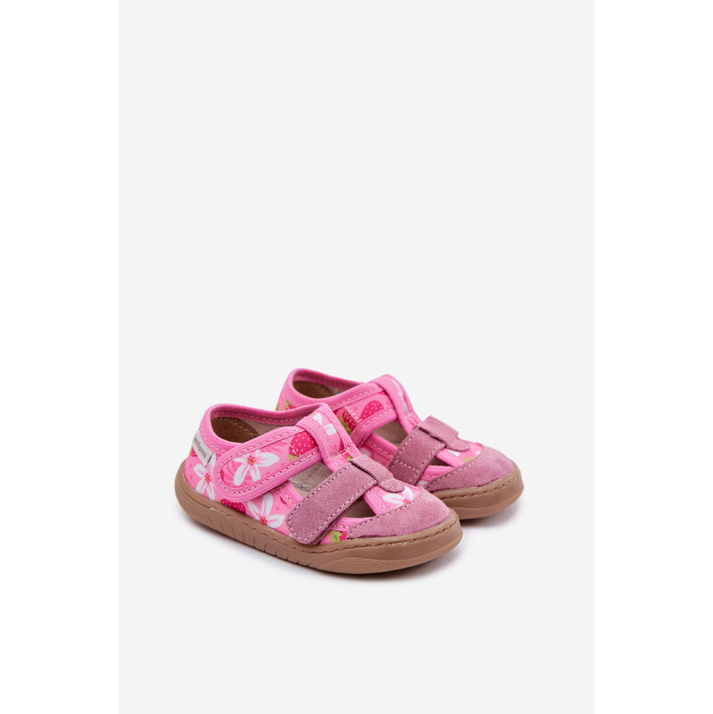 Barefoot dětské pantofle Milami Pink Strawberry Lumi