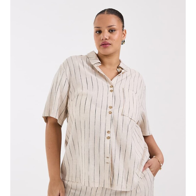 ASOS Curve ASOS DESIGN Curve relaxed shirt in linen look in natural 115518734