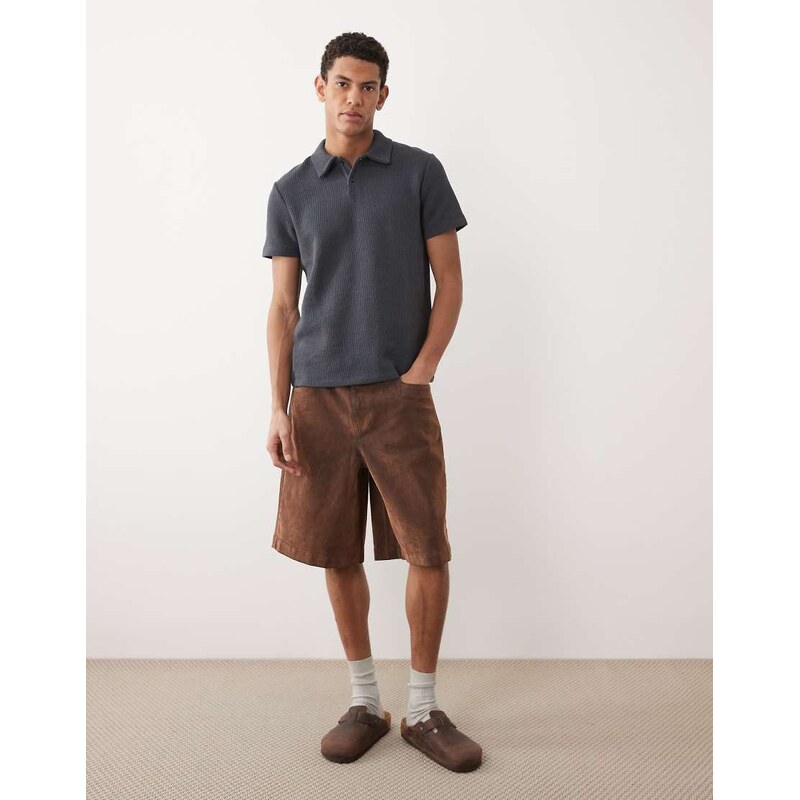 ASOS DESIGN loose denim jorts in tan-Brown