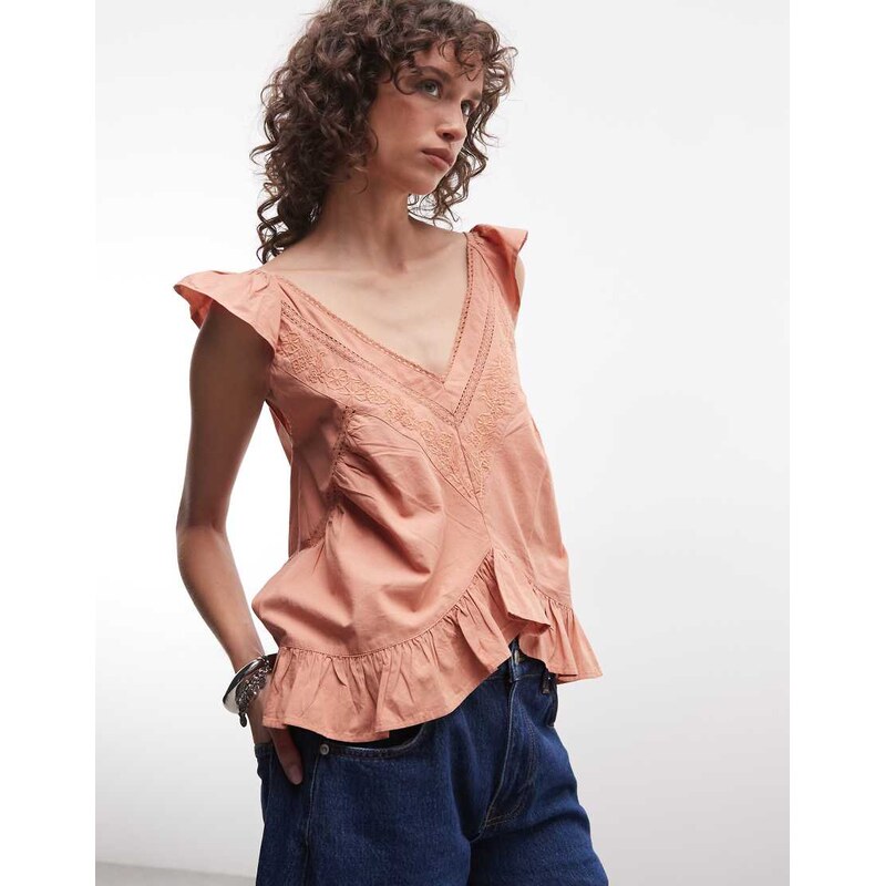 Reclaimed Vintage top frill sleeves and lace trims in washed