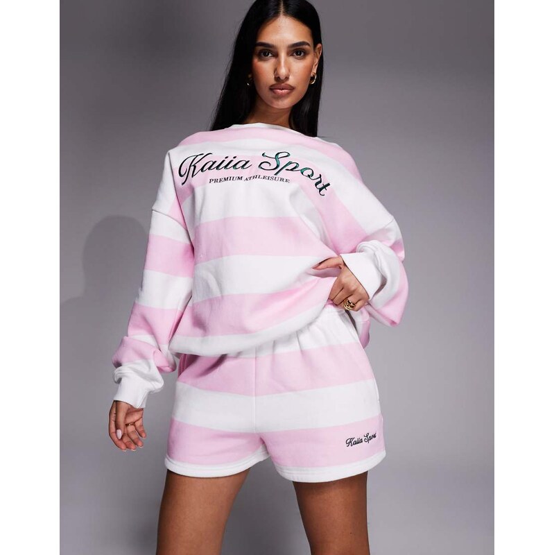 Kaiia cotton rich embroidered logo sweat shorts co-ord in pink