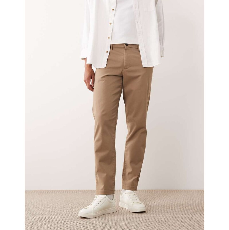 ASOS DESIGN tapered fit chino in tan-Brown