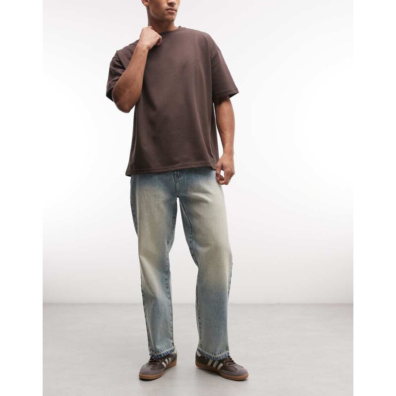 Faded Store wide leg distressed hem jeans in washed blue