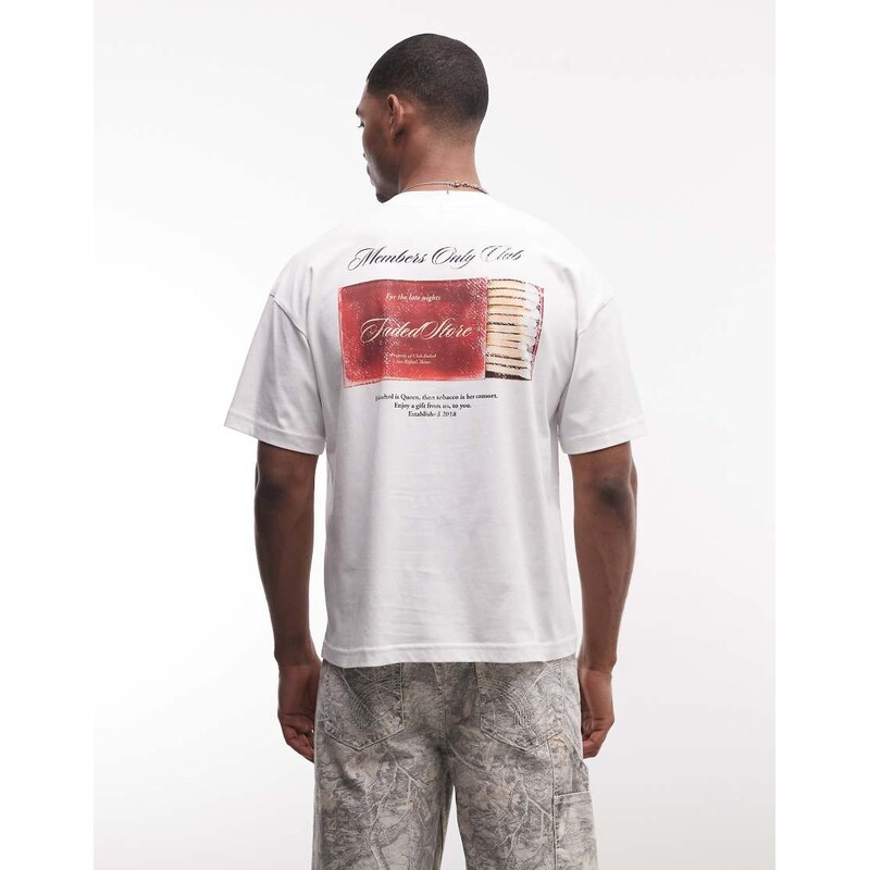 Faded Store logo t-shirt with matchbox back print in white