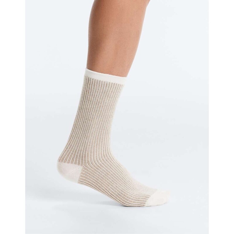 OYSHO 3 pairs of cotton blend classic textured socks in mink-Brown 114896235
