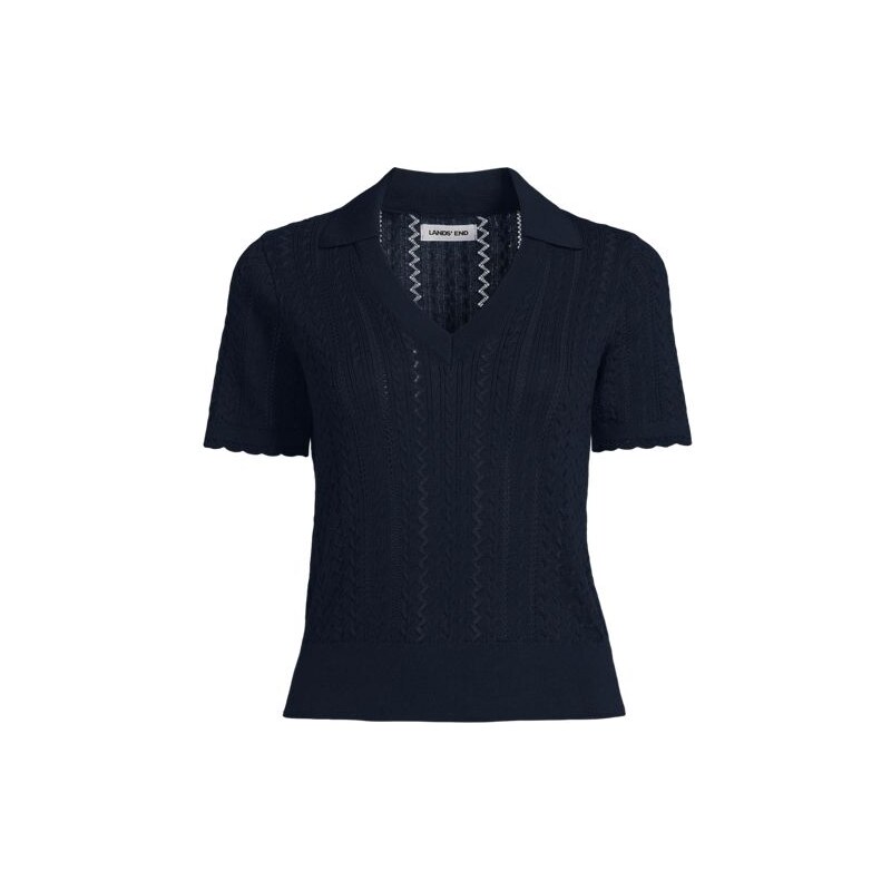 Short Sleeve Cotton Pointelle Knit Polo, Women, size: 3X, plus,