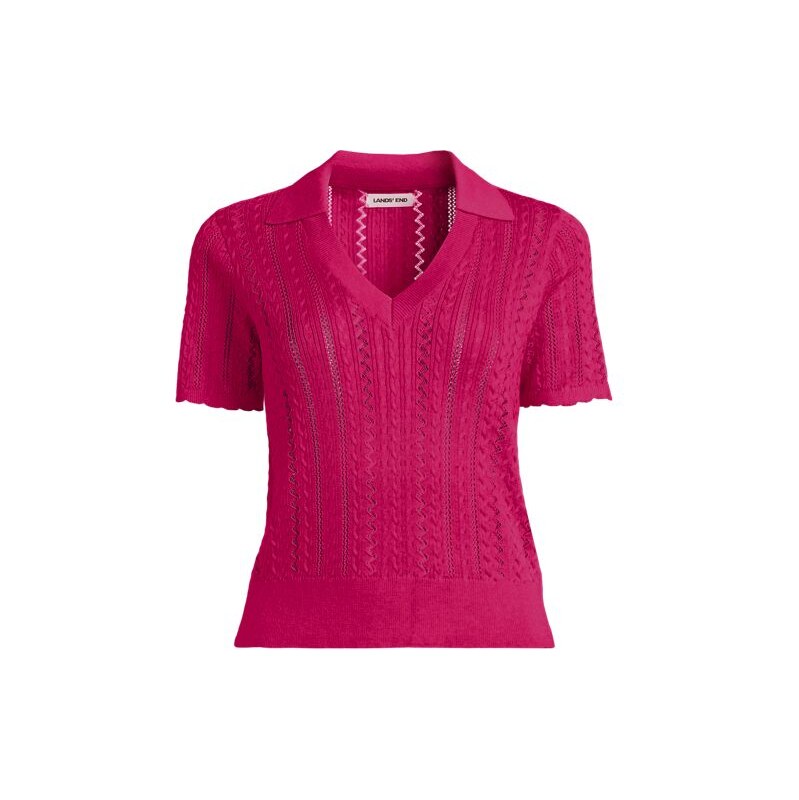 Short Sleeve Cotton Pointelle Knit Polo, Women, size: 3X, plus,