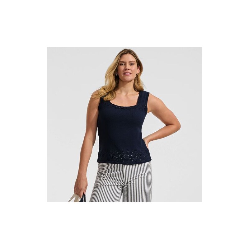 Fine Knit Vest Top With Pointelle, Women, size: L, regular, Blue