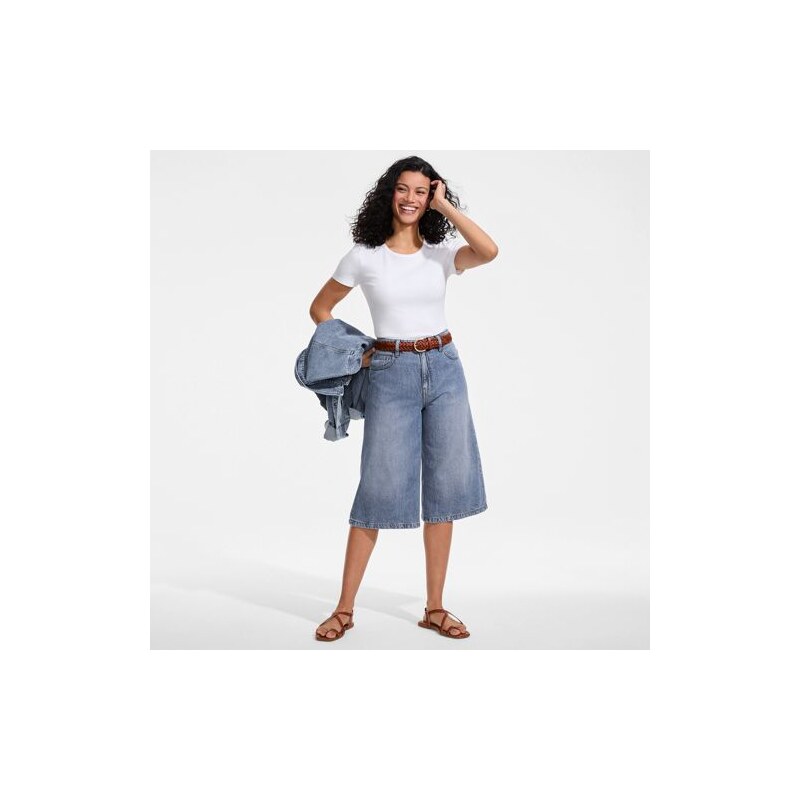 Soft Comfort Linen Blend Denim Culottes, Women, size: 8, petite,