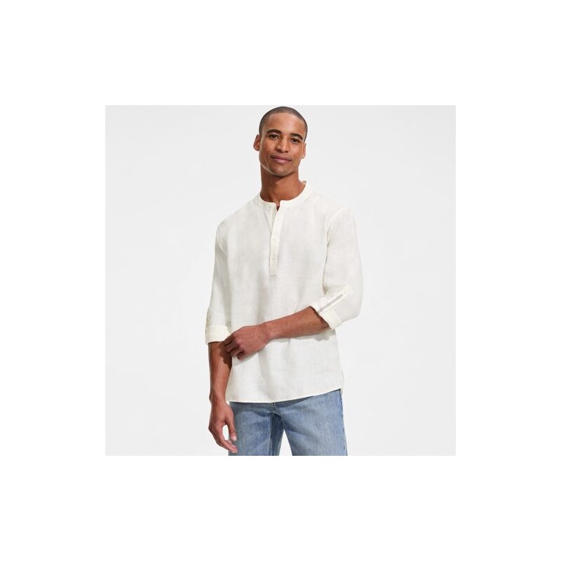 Premium Pure Linen Grandad Collar Shirt, Men, size: XXL, Mens