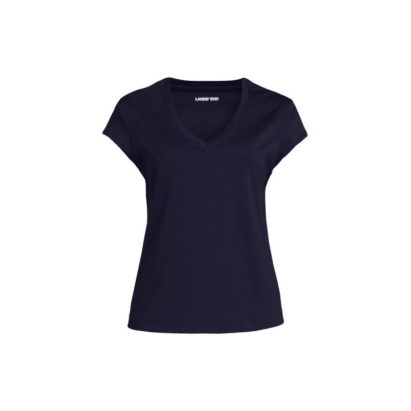 Cap Sleeve V-Neck Supima T-Shirt, Women, size: 20-22, plus, Blue, 115231146