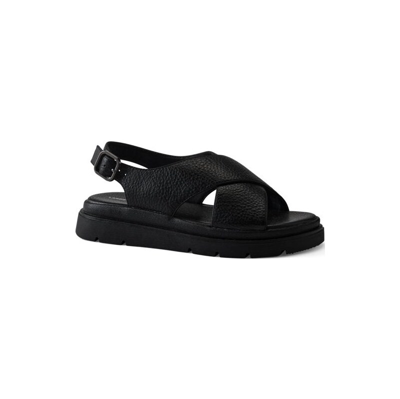 Cross Strap Sandal, Women, size: 4, regular, Black, Leather, by Lands 115262166