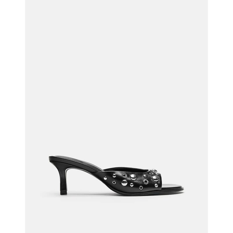 Pull&Bear Heeled mule sandals with studs in black 114898786