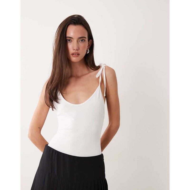 Miss Selfridge scoop back bodysuit with tie straps in white 115078904