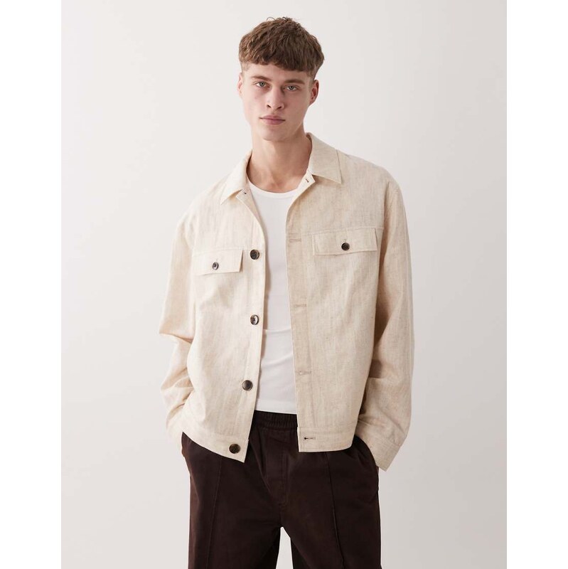 ASOS DESIGN textured jacket in stone-Neutral