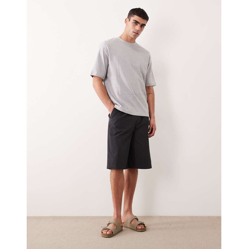 ASOS DESIGN longer length elasticated jort with pleat in black