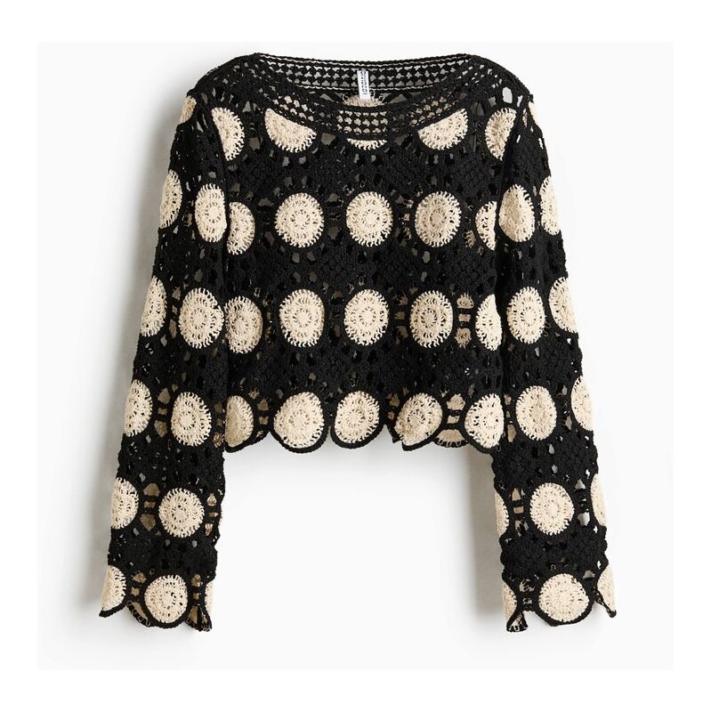 H&M - Top z dírkovaného úpletus efektem háčkování - černá 114899668
