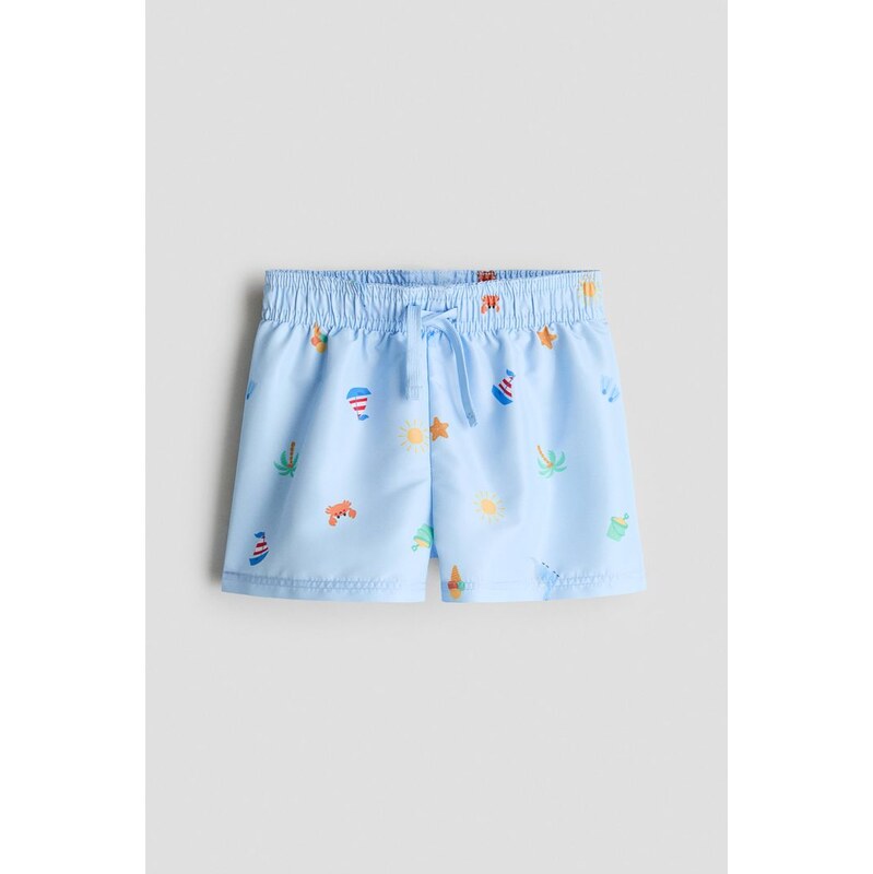 H&M - Vzorované plavecké šortky - Bleděmodrá/Vzor