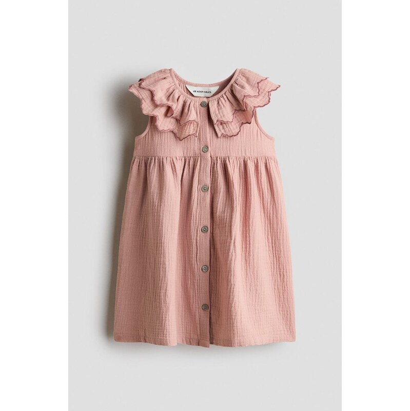 H&M - Bavlněné mušelínové šaty - Tlumená Růžová