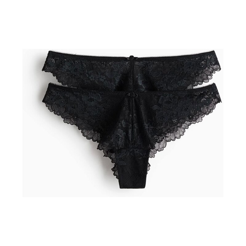 H&M - Krajkové kalhotky brazilian 2 kusy - černá 114899775
