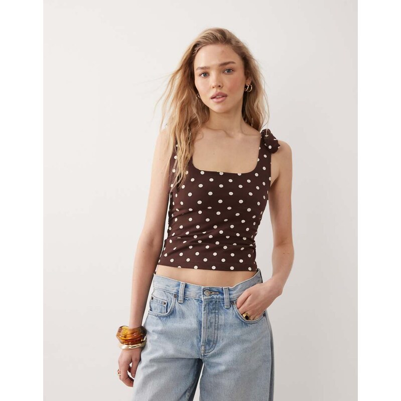 Miss Selfridge tie shoulder top in polka dot-Multi 115078903