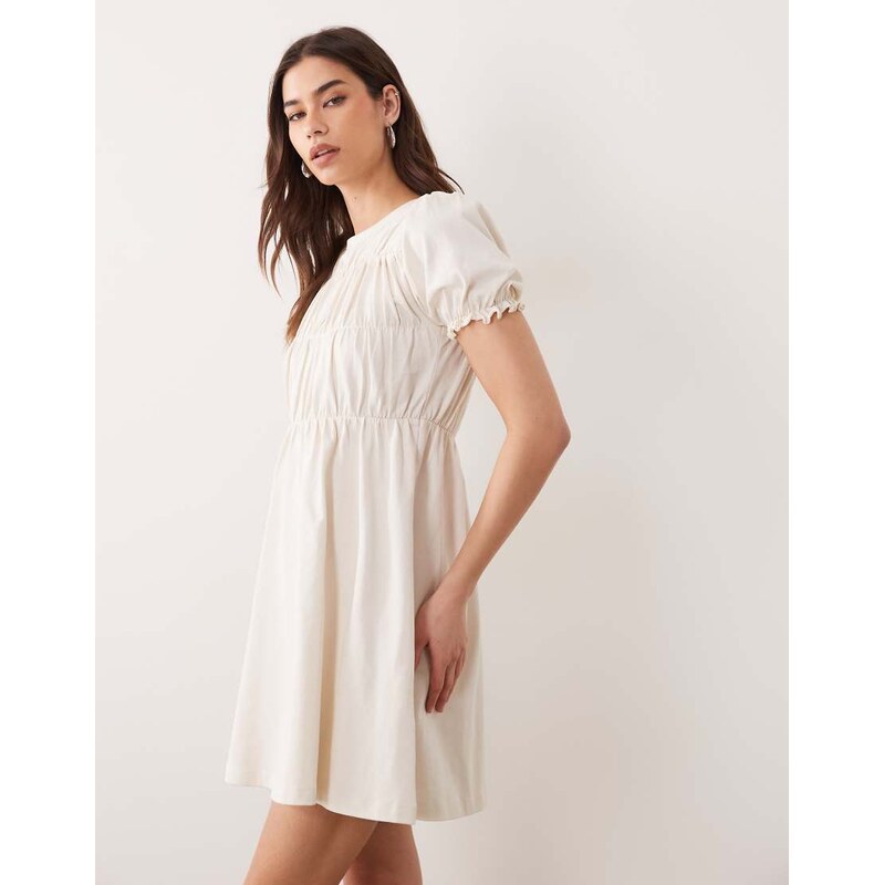 Miss Selfridge shirred smock mini dress in cream-White