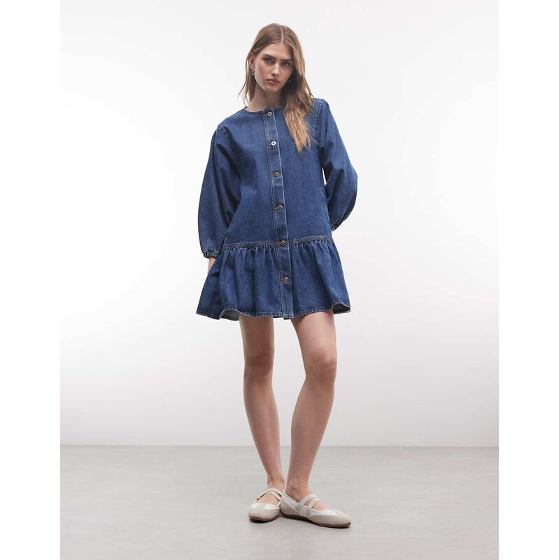 COLLUSION shirt dress in rinse wash-Navy