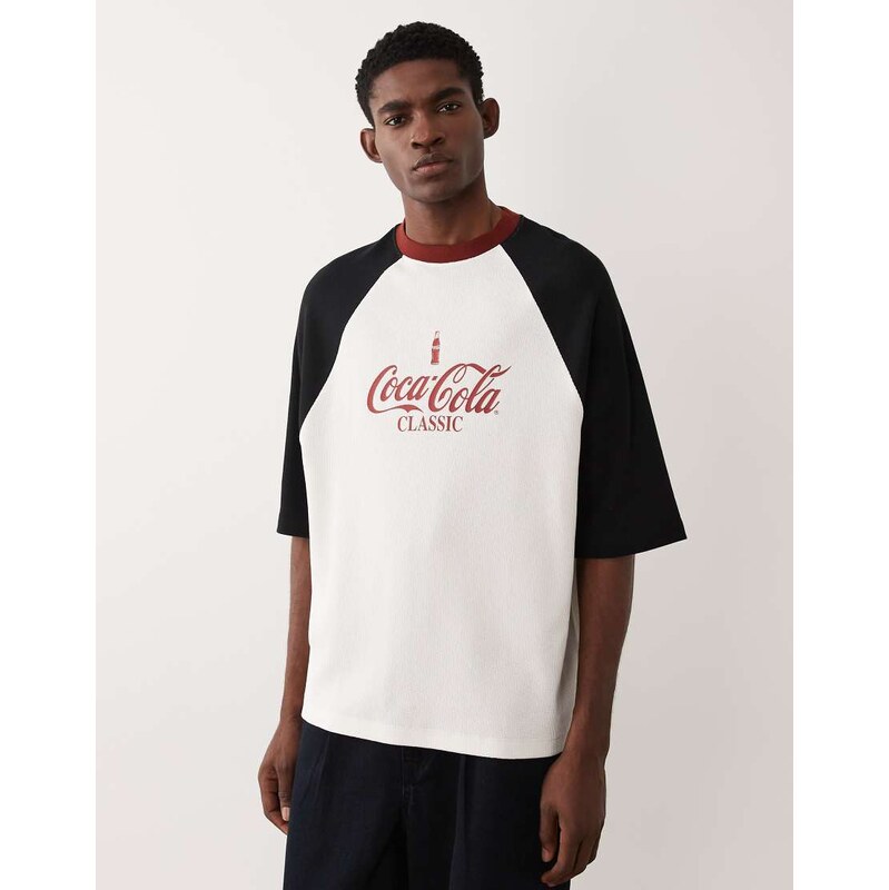 ASOS DESIGN oversized raglan tee with Coca Cola print in ecru-White