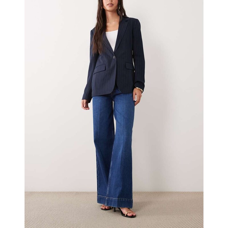 ASOS DESIGN high waist wide leg jeans with front pockets in dark