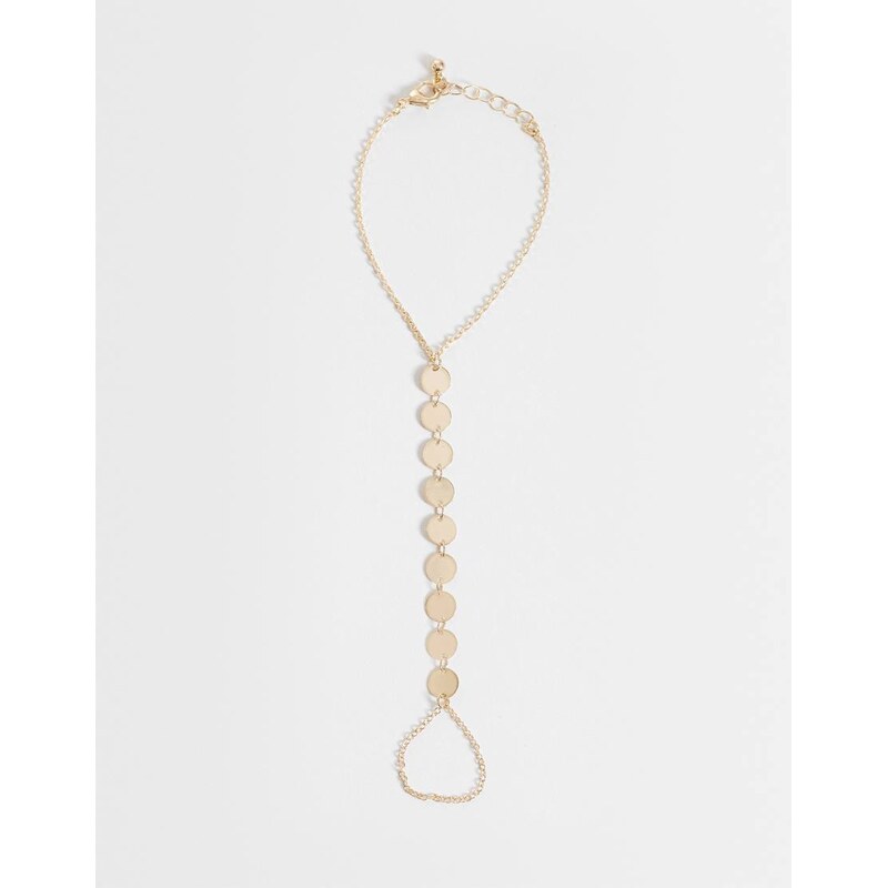 Reclaimed Vintage ring chain link bracelet with disc in gold