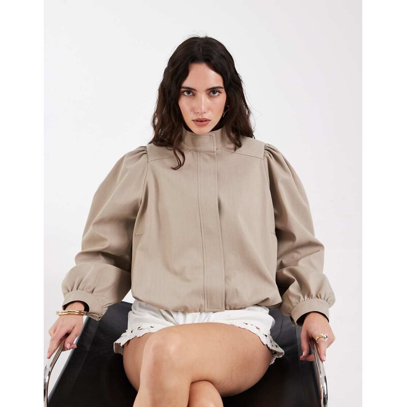 ASOS DESIGN tailored blazer with bubble hem in stone texture