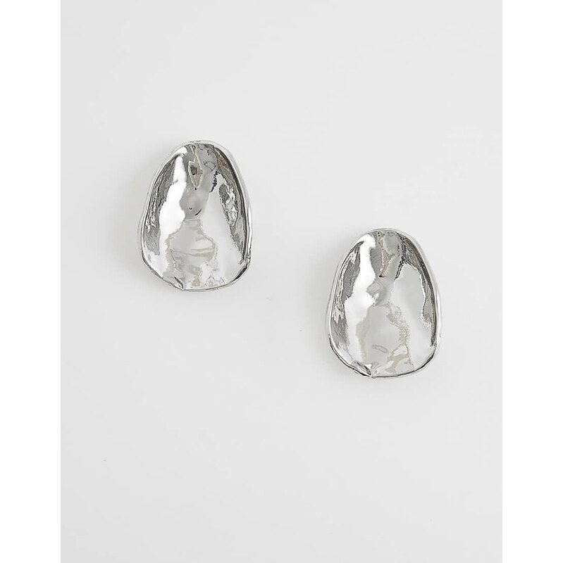 ASOS DESIGN stud earrings with curved oval design in hammered