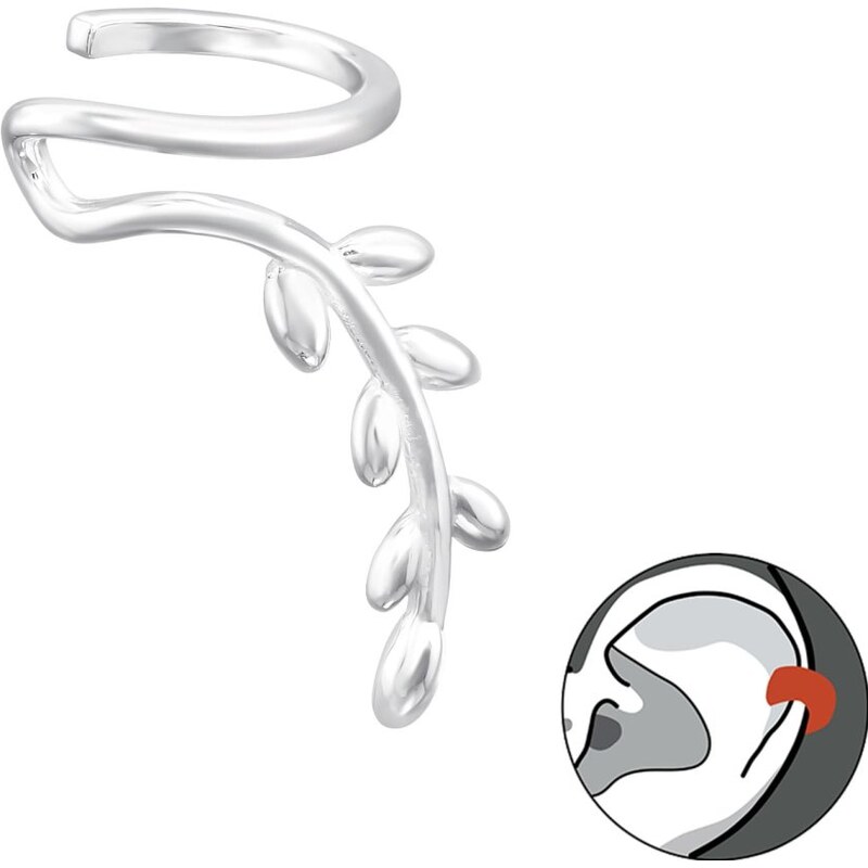 Pravé stříbro Stříbrná záušnice 925 s visícími lístky (ear cuff)