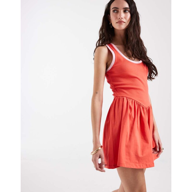 ASOS DESIGN contrast trim mini dress in red & pink-Multi