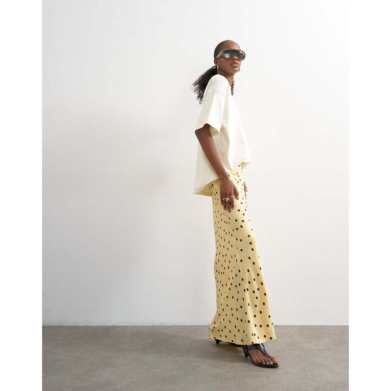 Topshop polka dot flood length satin bias maxi skirt in