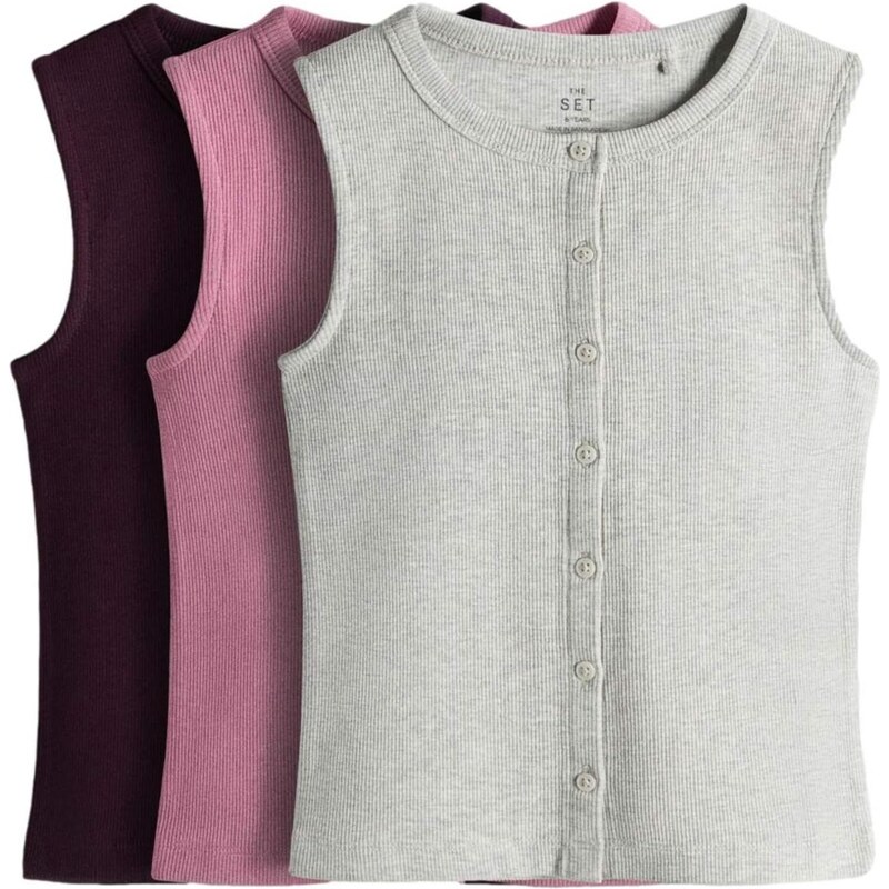 The Set Top šedý melír / světle růžová / vínově červená